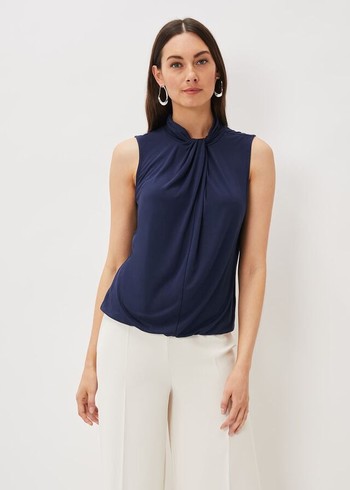 Phase Eight Reign Twist Neck Shirts Blue USA | 5217893-ON